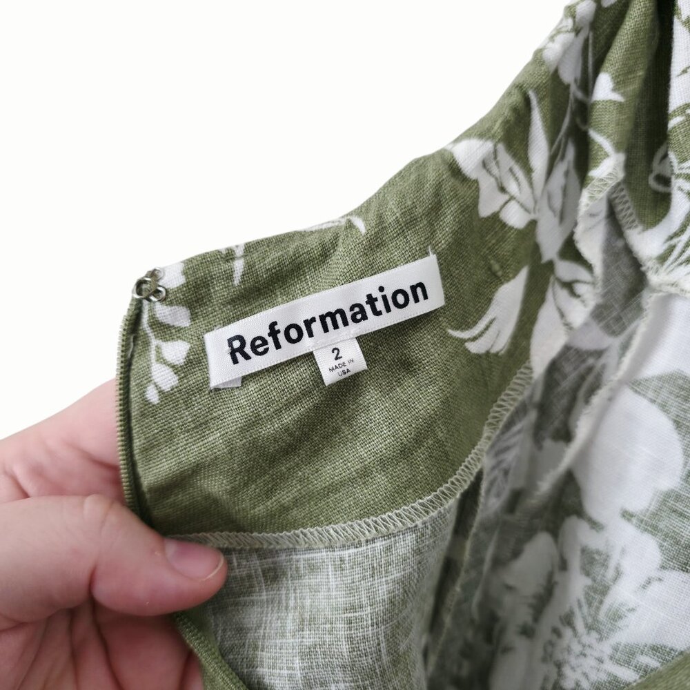 Reformation Samara Midi Dress Willow Green Floral Linen Cut Out Open Back Size 2 - Picture 4 of 11